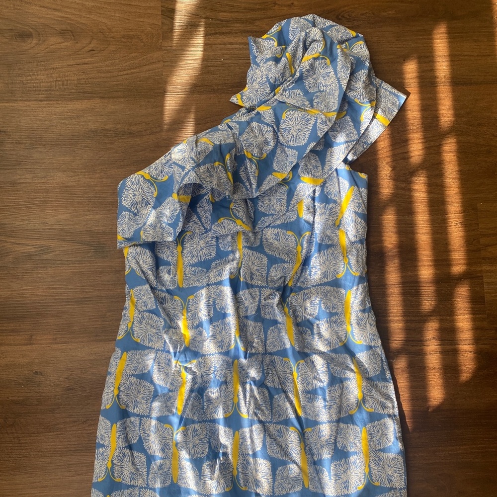 Lily Pulitzer blue and yellow one shoulder butterfly dress